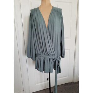 LAUREN RALPH LAUREN Top Peplum Faux Wrap 3/4 Sleeve Jersey Highland Sea Green 2X